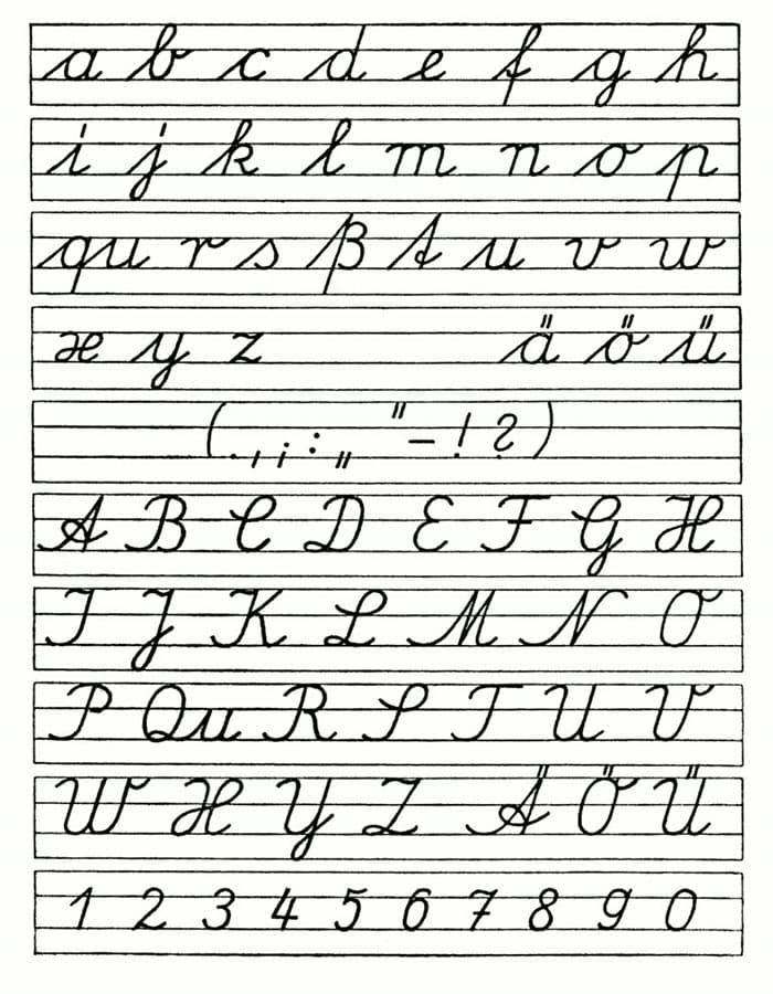 First Grade child practicing German alphabet letters on a colorful worksheet