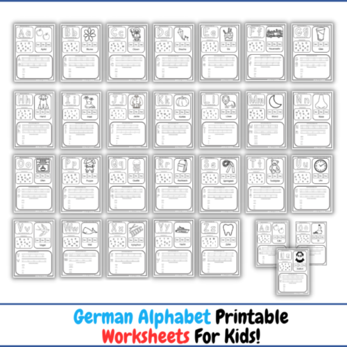 First Grade German Alphabet worksheet focusing on pronunciation in a fun geography context