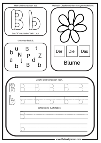 First Grade Geography German Alphabet worksheet for practicing pronunciation of letters