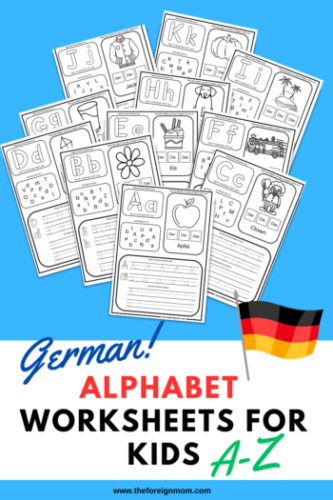First Grade German Alphabet worksheet focusing on pronunciation and geography