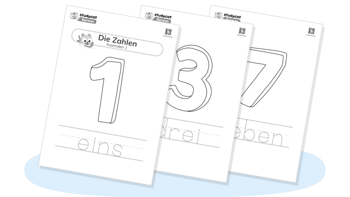 First Grade German Numbers worksheet focused on fractions for beginner learners