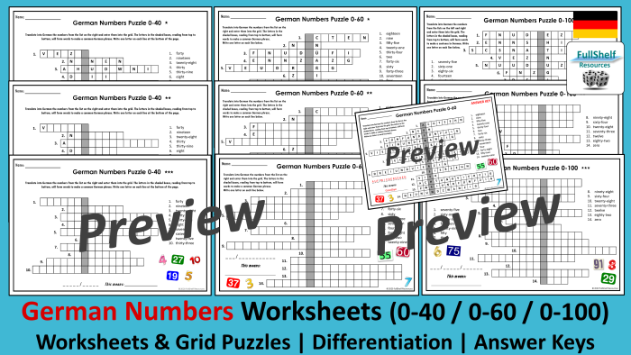 First Grade German Numbers worksheet focusing on fractions to build language skills