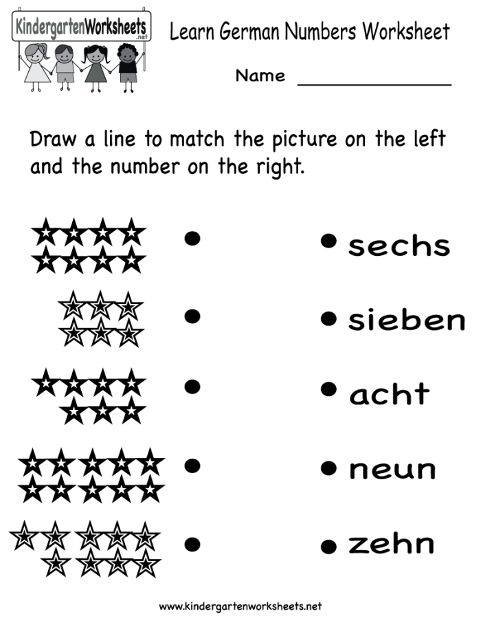 First Grade German Numbers worksheet focusing on basic fractions