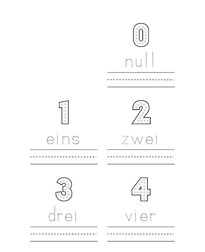 First Grade German Numbers worksheet focusing on basic fractions