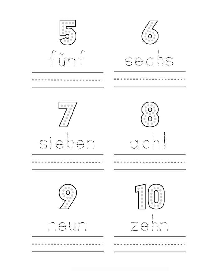 First Grade German Numbers worksheet featuring basic fractions for young learners