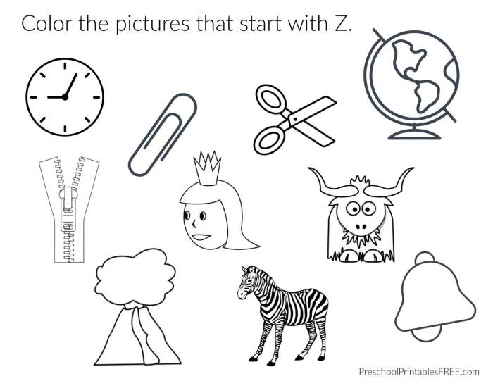 Worksheet for preschoolers focusing on the letter Z with fun activities