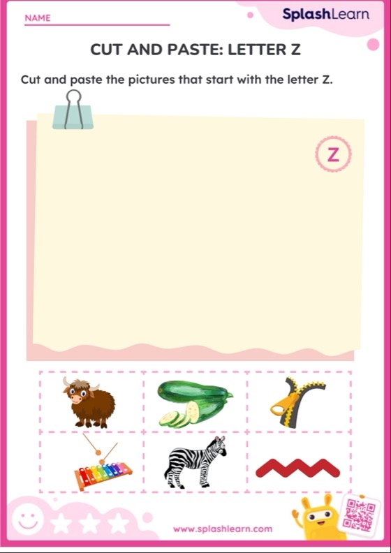 Worksheet featuring the letter Z for preschool reading practice