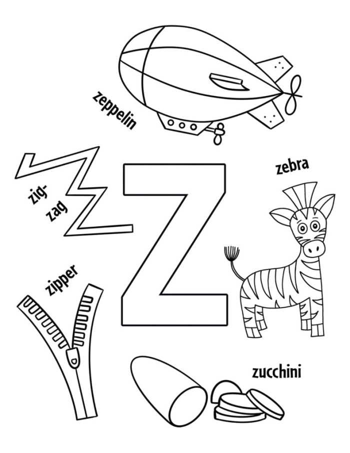 Worksheet focusing on the letter Z for preschool reading practice