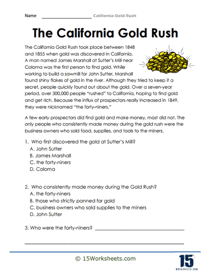 Fourth Grade students playing a California Gold Rush board game from The Gold Rush Worksheet series