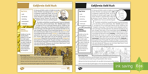 Illustration of a Fourth Grade Gold Rush Worksheet featuring a colorful board game about the California Gold Rush