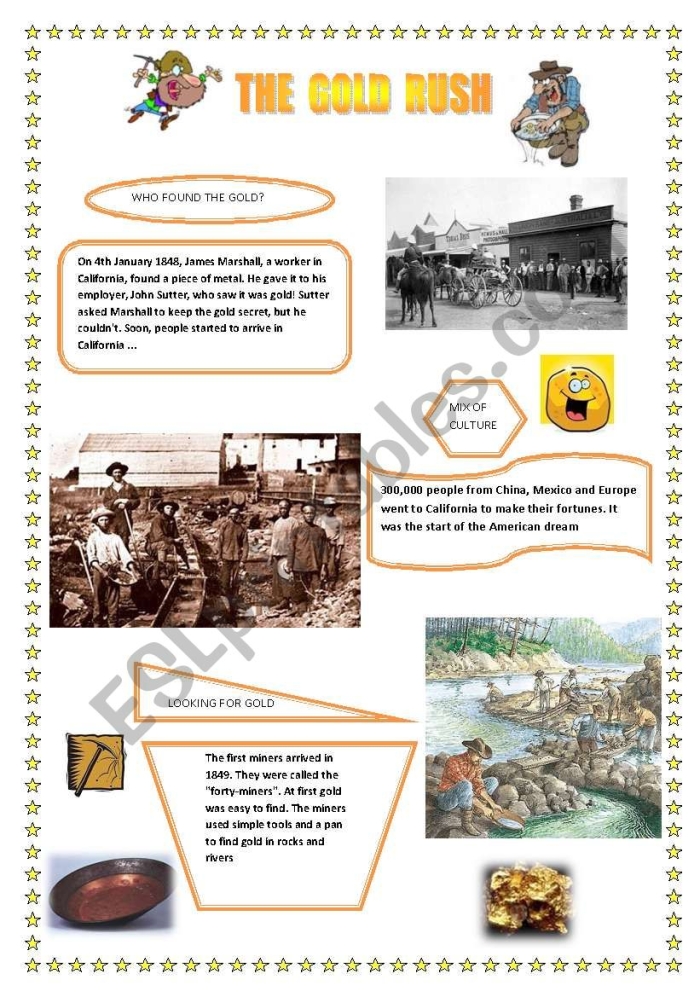 Fourth grade physical science worksheet featuring a California Gold Rush board game