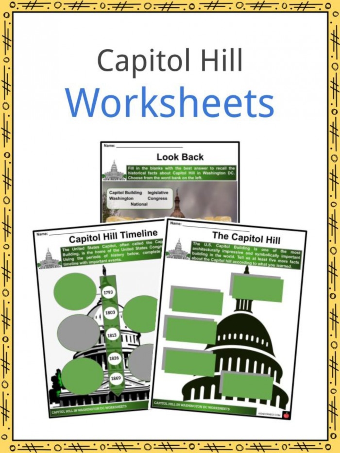 Second grade worksheet featuring U.S. government buildings matching activity