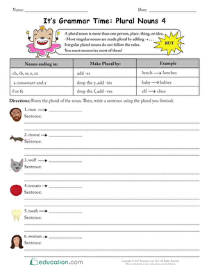 It’s Grammar Time: Plural Nouns 2 exercise for second graders Worksheet for practicing plural nouns from singular forms