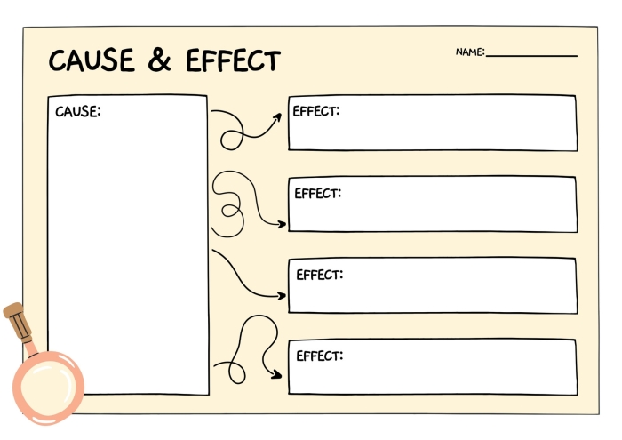 Graphic organizer worksheet illustrating cause and effect concepts for third-grade French students