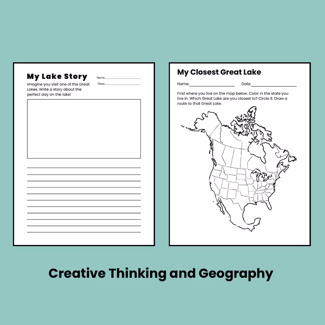 Second grade worksheet featuring a fun quiz on the 5 Great Lakes