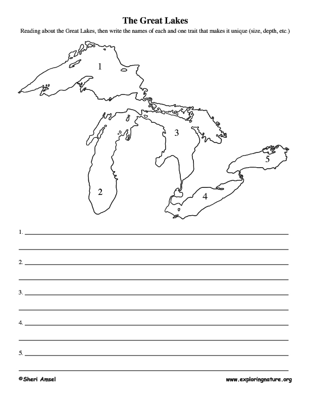 Second Grade worksheet featuring trivia questions about the five Great Lakes
