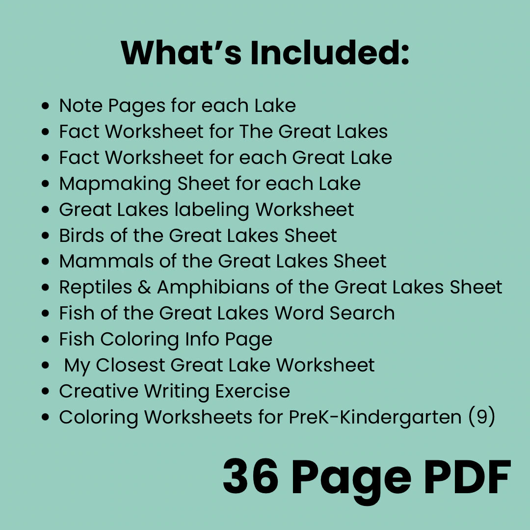 Second Grade worksheet featuring trivia questions about the five Great Lakes