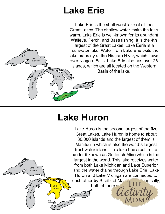 Second Grade worksheet featuring trivia questions about the five Great Lakes