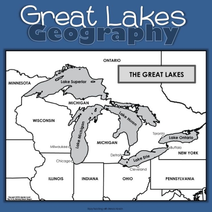 Second Grade worksheet featuring trivia questions about the 5 Great Lakes including Superior, Michigan, Huron, Erie, and Ontario