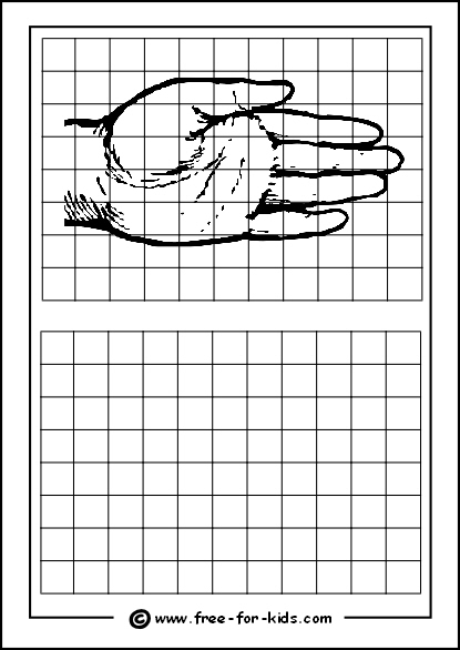 Grid Art Worksheet: Learning to Draw with Grid Method for Math and Art Integration Fifth grade student using grid squares to draw and copy an illustration as part of a math and art activity on exponents and roots
