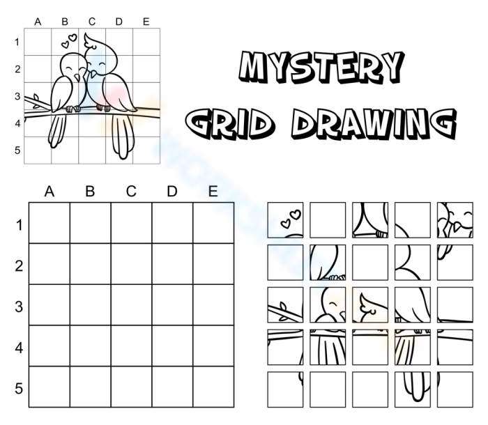 Grid Art Method Drawing Exercise 13 for Elementary Math and Art Integration A fifth grade student uses a grid overlay to draw a detailed illustration by copying squares from a reference image onto their own grid paper