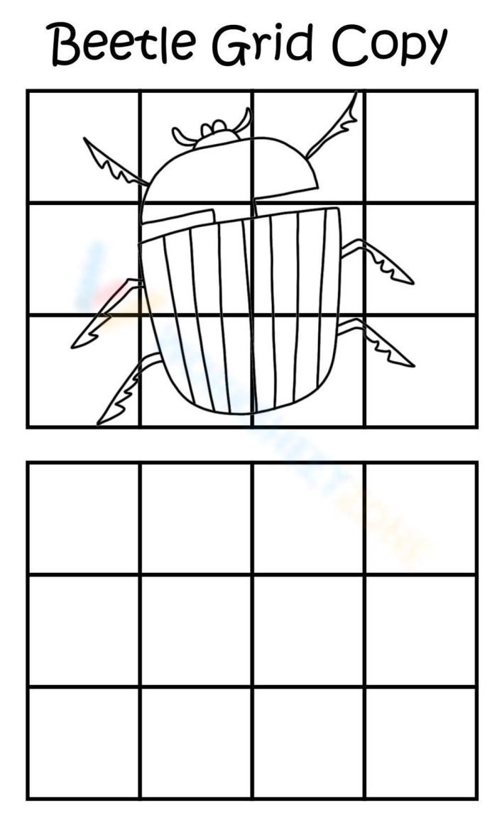 Grid Art Worksheet 23: Drawing with Grid Squares for Math and Art Practice Fifth grade students using grid squares to recreate an illustration as part of an exponents and roots math art activity