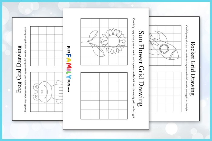 Fifth Grade Grid Art Activity 18: Copy the Picture Square by Square Grid art worksheet showing a geometric illustration divided into numbered squares for fifth grade students to practice proportional drawing and spatial reasoning