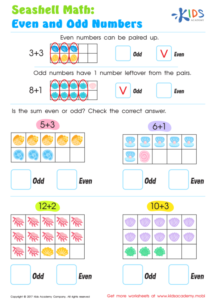 First Grade Math Worksheet: Grouping Odd and Even Numbers Worksheet featuring grouping objects to identify odd and even numbers for first graders