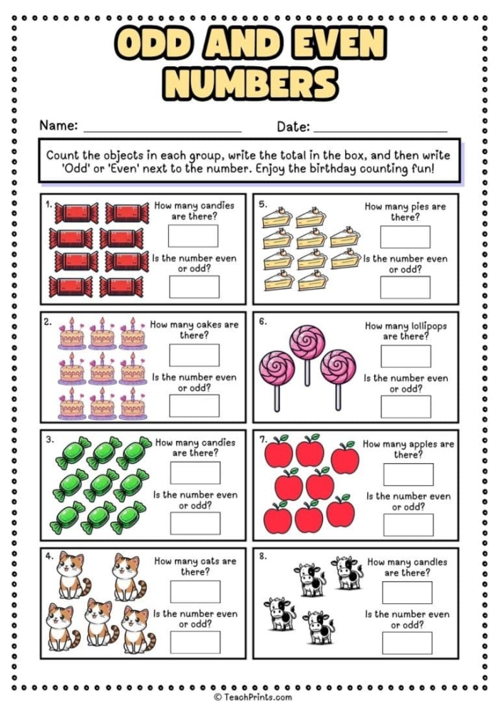 Engaging first grade math activity on identifying odd and even number groups Colorful worksheet illustrating how to group objects into odd and even numbers for first graders
