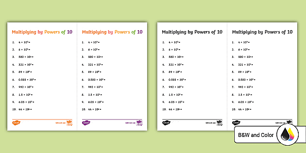 Worksheet illustrating the Growing by Powers of Ten concept for fifth graders