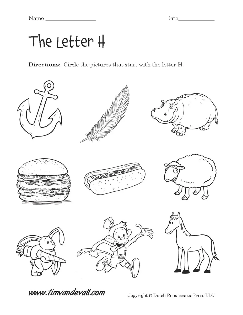 Engaging H Is For... worksheet designed for Pre-K children to learn letter sounds through fun activities A colorful worksheet featuring the letter H for preschoolers to practice phonics and coloring activities