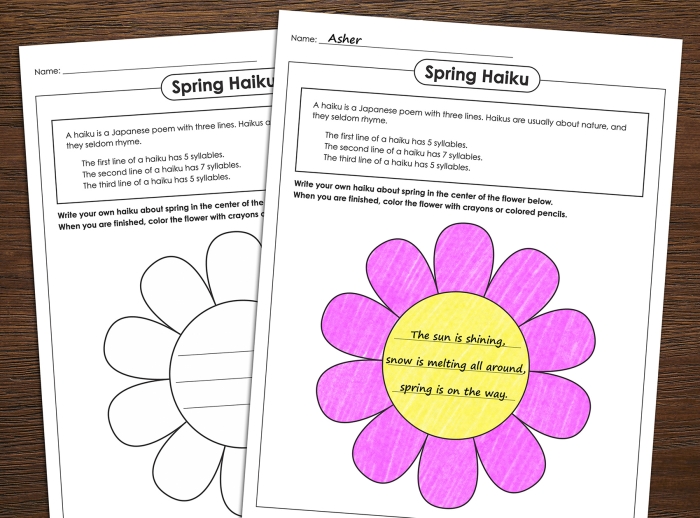 Explore creative writing with this fun haiku worksheet designed for young learners in history class Second grade student working on a compose a haiku worksheet focused on simple poetry