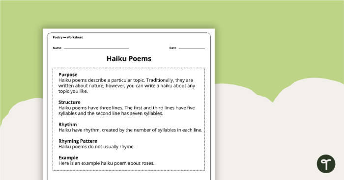 Compose a Haiku worksheet for young poets exploring historical themes Second grade student writing a haiku on a worksheet focused on history