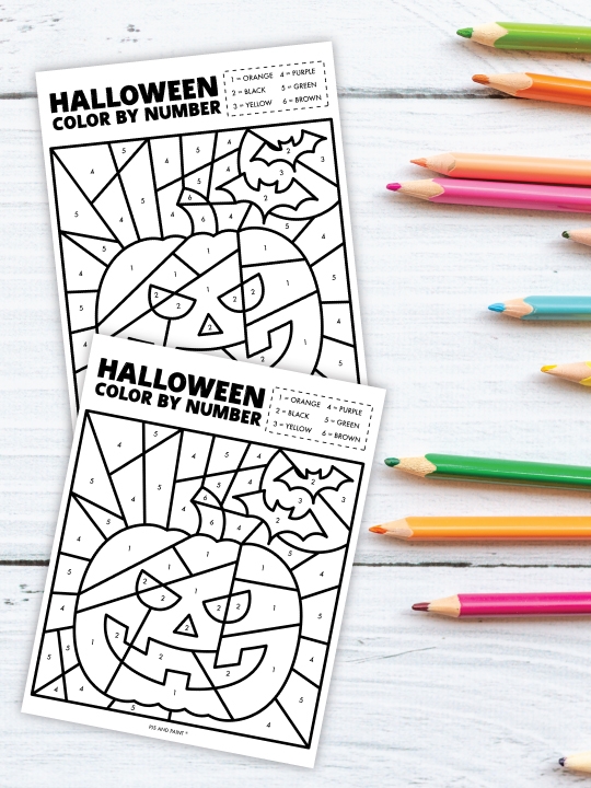 Halloween color-by-number worksheet featuring a spooky hidden image for kids to discover. Fun Halloween-themed activity for Pre-K students to enhance measurement skills.