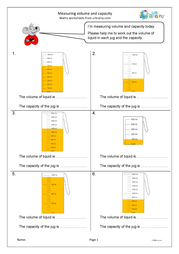 Estimating how much liquid containers hold in a fun physical science activity Kindergarten student practicing volume estimation with a hands-on worksheet