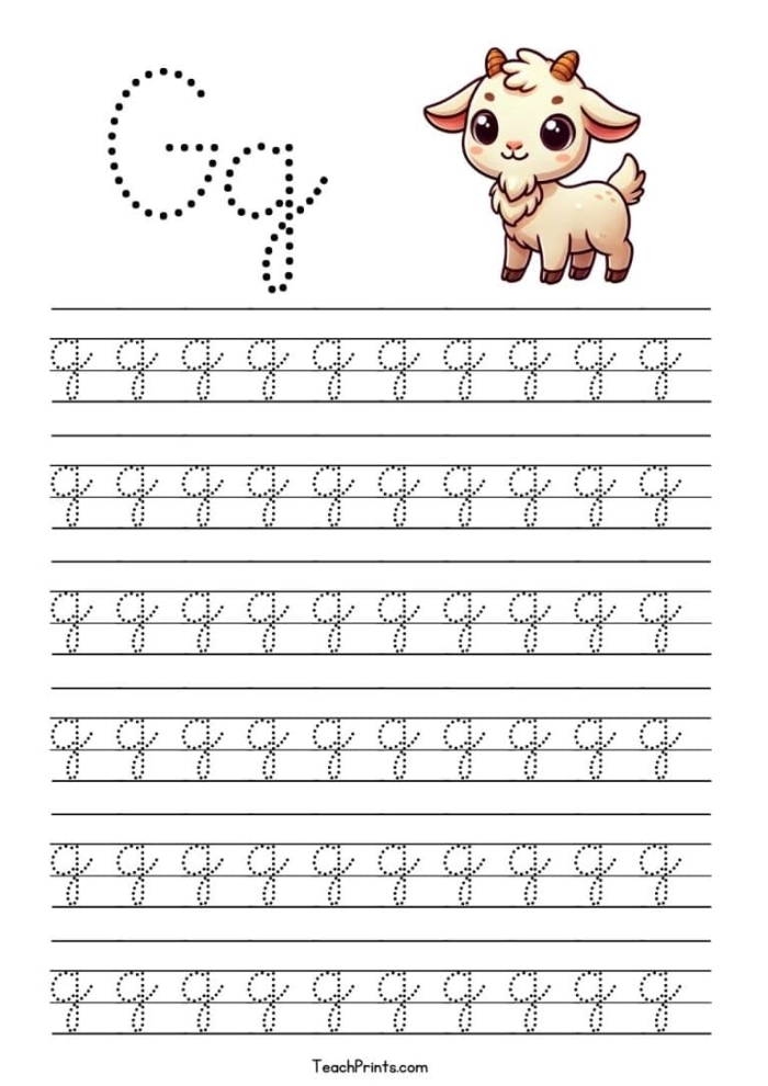 Third Grade cursive G worksheet for practicing legible handwriting