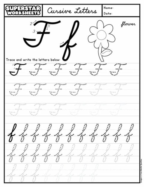 Practice writing cursive F with this engaging third grade worksheet 22 Third grade cursive F worksheet for practicing handwriting skills