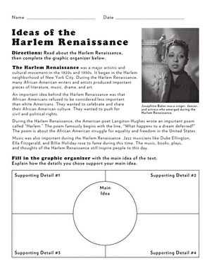 Third Grade Worksheet on Harlem Renaissance Cultural Movement Ideas and Artists 3 Third grade phonics worksheet exploring key figures and themes of the Harlem Renaissance