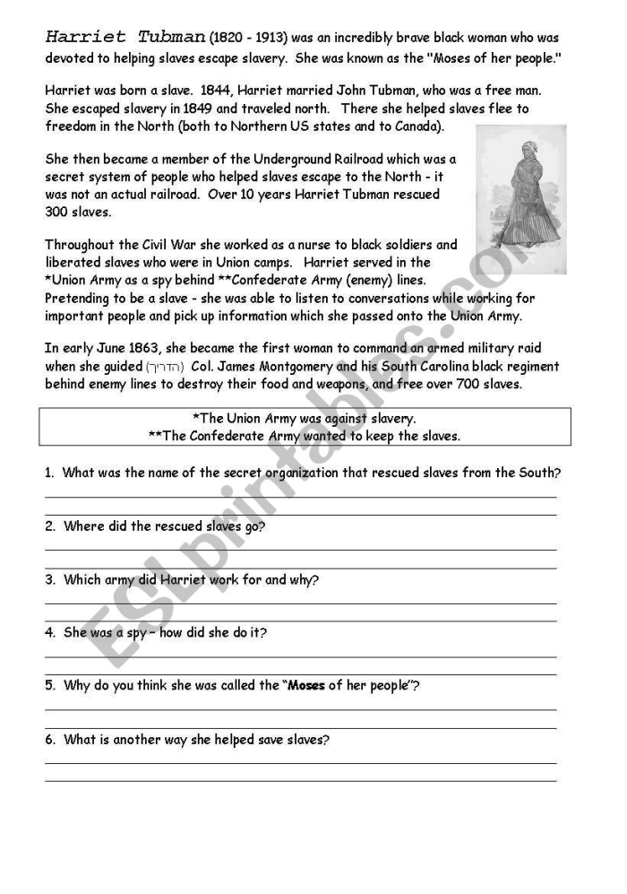 Educational resource featuring Harriet Tubman, an iconic figure in American history Harriet Tubman worksheet for third graders focusing on time and money concepts