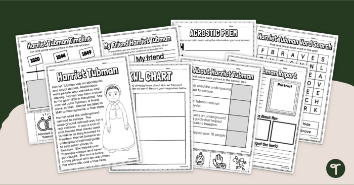 Educational resource featuring Harriet Tubman as an inspiring figure for young learners Harriet Tubman worksheet for third graders focusing on time and money concepts