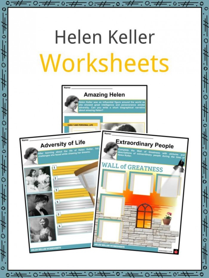 Helen Keller Biography worksheet for third graders featuring reading and reflection prompts