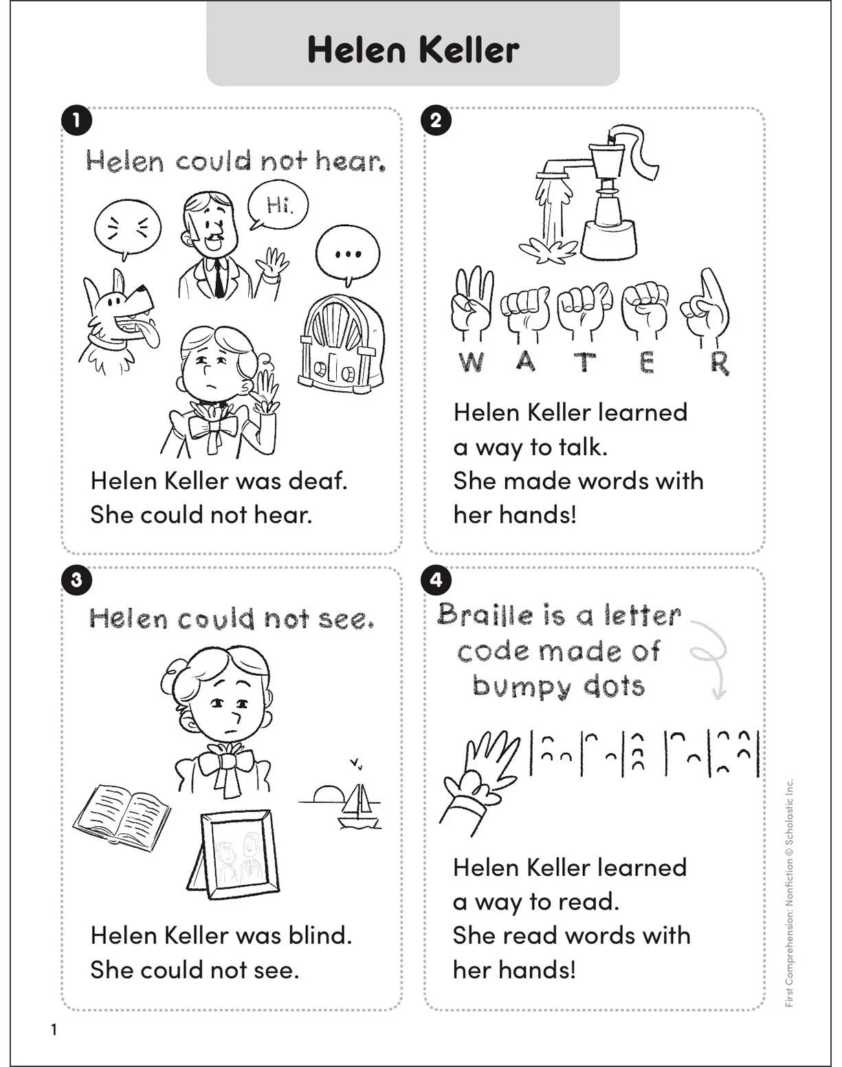 Third grade worksheet focusing on important supporting details about Helen Keller