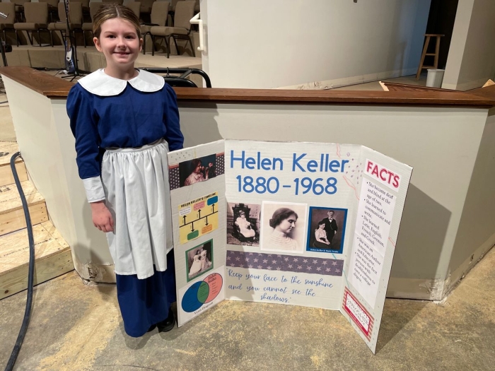 Third grade worksheet on important supporting details featuring Helen Keller and counting practice