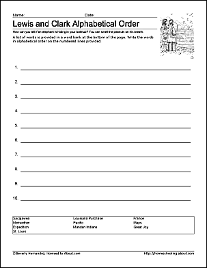 Image title: Historical Heroes: Lewis and Clark worksheet for young learners ALT text: Educational worksheet featuring Lewis and Clark for fourth-grade handwriting practice