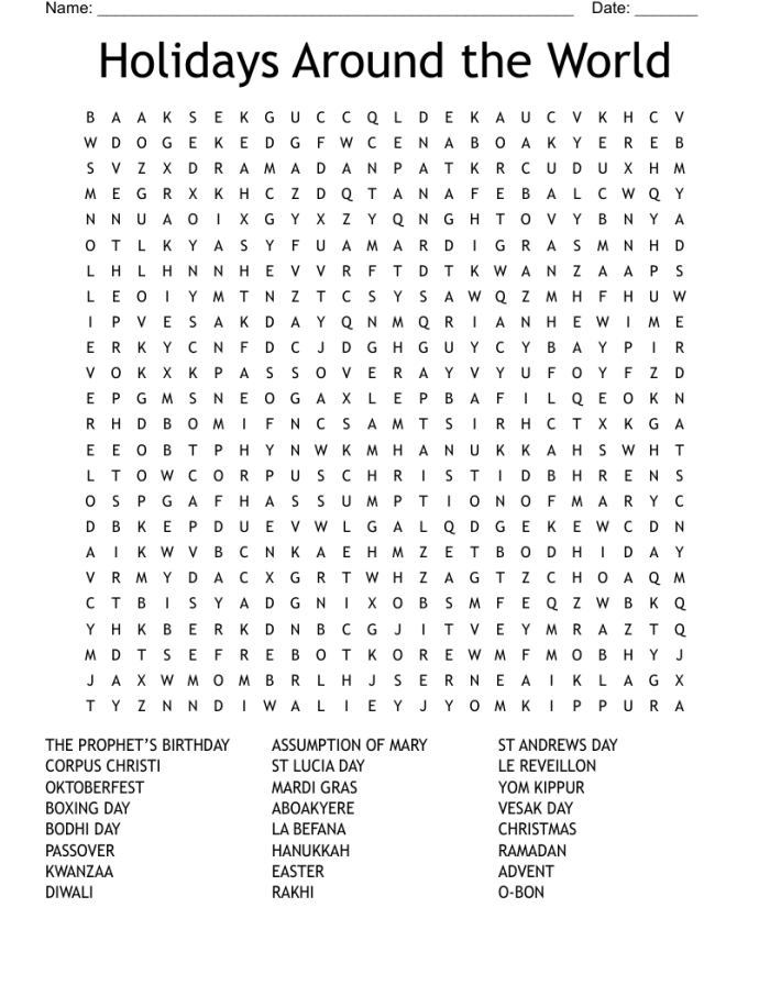 Christmas Around the World Word Search worksheet for second graders exploring festive customs Second grade Christmas Around the World word search featuring holiday traditions