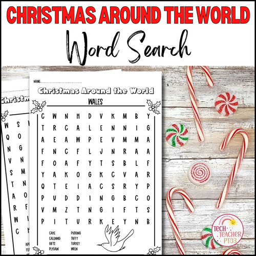 Christmas Around the World Word Search worksheet for Grade 2 learners exploring global Christmas customs Second Grade students completing a Christmas Around the World word search featuring holiday traditions