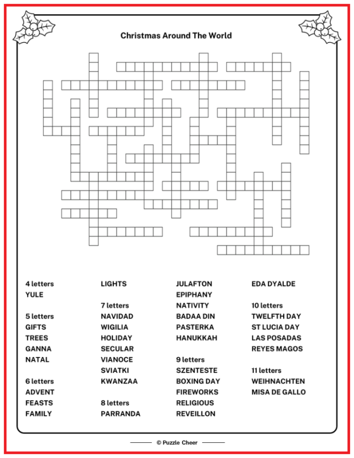 Christmas Around the World Word Search worksheet for young learners exploring global traditions Second Grade Christmas Around the World Word Search puzzle featuring holiday vocabulary