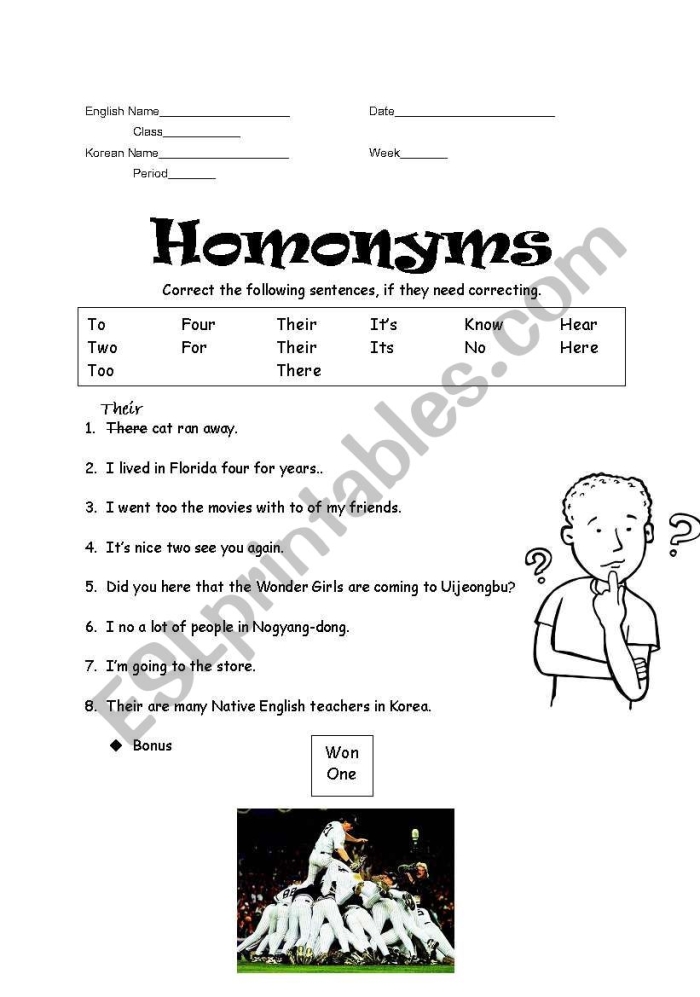 Fifth grade history worksheet featuring homonym clues for students to solve