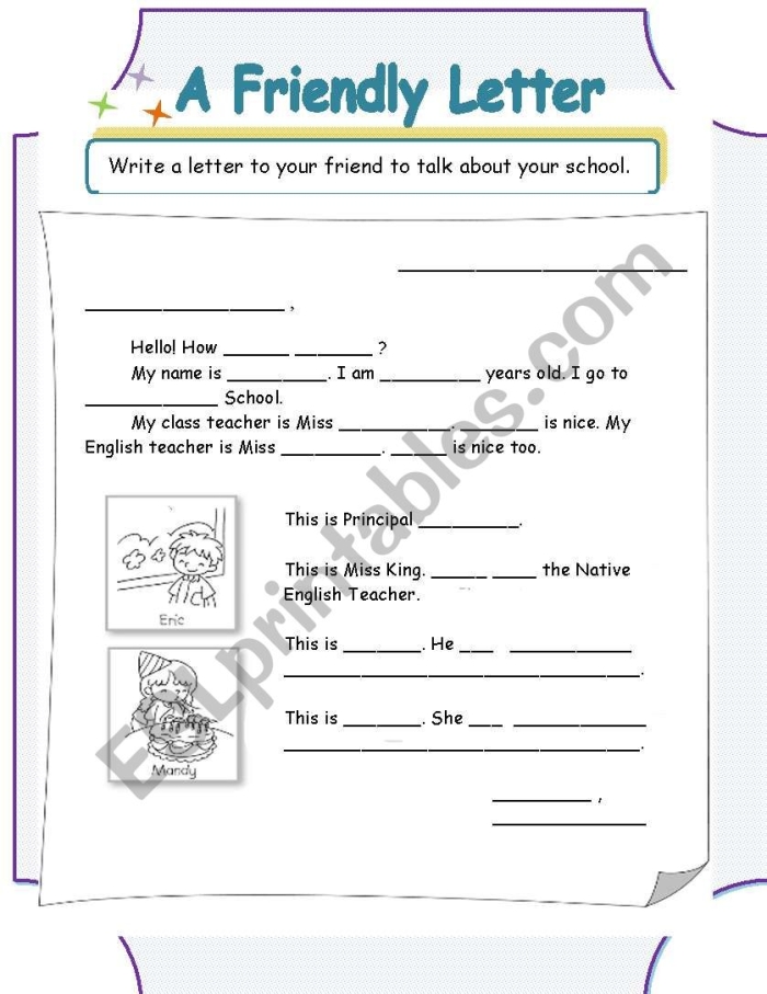 How to Write a Friendly Letter worksheet for Fourth Grade