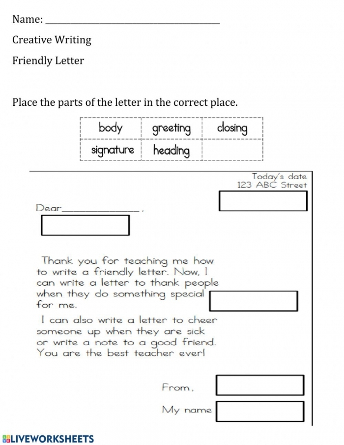 How to Write a Friendly Letter worksheet for Fourth Grade